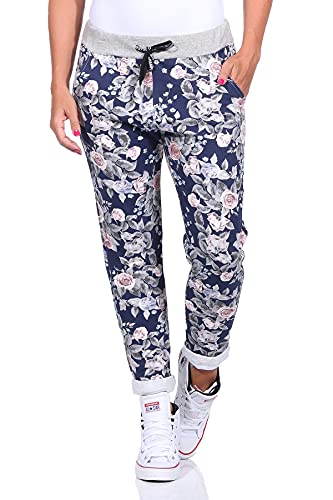 Mississhop 287 Damen Hose Cargohose Blumen Sweatpants Jogginghose Baumwolle Freizeithose Boyfriend Kliene Rosen Modell 22 von Mississhop