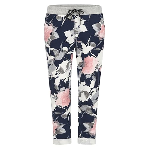 Mississhop 287 Damen Hose Cargohose Blumen Sweatpants Jogginghose Baumwolle Freizeithose Boyfriend Model 2 (Blau rosa-weiß Blumen) von Mississhop