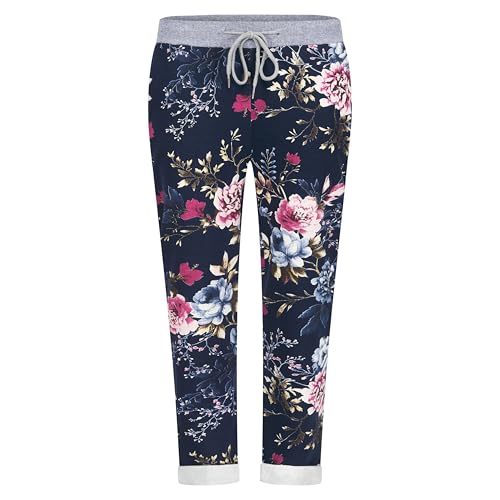 Mississhop 287 Damen Hose Cargohose Blumen Sweatpants Jogginghose Baumwolle Freizeithose Boyfriend Model 3 (Blau rosa-blau Blumen) von Mississhop