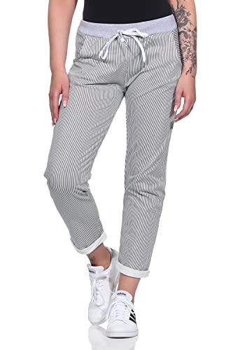 Mississhop 287 Damen Hose Cargohose Blumen Sweatpants Jogginghose Baumwolle Freizeithose Boyfriend Streifen dünn Model 29 von Mississhop