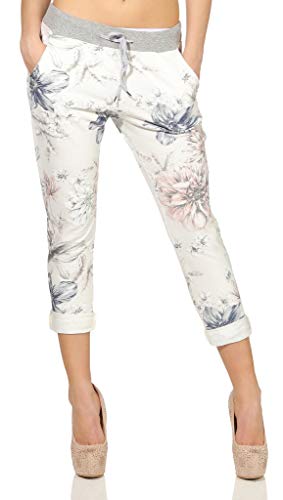 Mississhop 287 Damen Hose Cargohose Blumen Sweatpants Jogginghose Baumwolle Freizeithose Boyfriend Weiß mit Blumen 302 von Mississhop