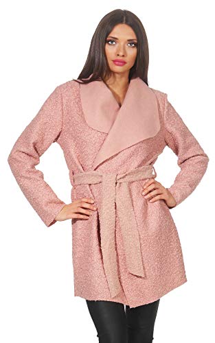 Mississhop 292 Damen eleganter Wollmantel Cardigan Trenchcoat mit Gürtel Coat OneSize Rosa von Mississhop