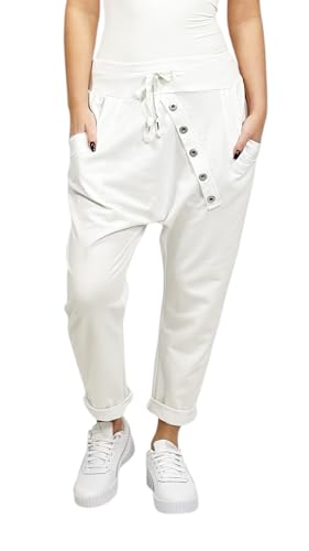 Mississhop 295 Damen Hose Sweatpants Jogginghose Baumwolle Freizeithose Boyfriend Sporthose Weiß von Mississhop