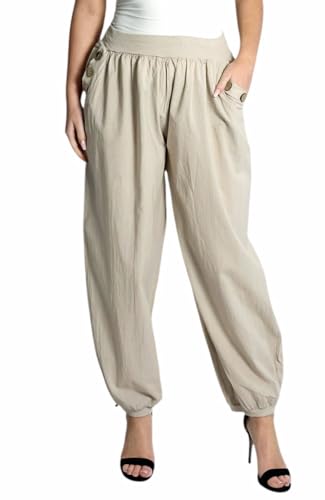 Mississhop 297 Damen leichte einfarbige Hose Sommerhose Haremshose Ballonhose Pluderhose Pumphose Aladinhose Sommer Uni Baggy Pants Beige von Mississhop