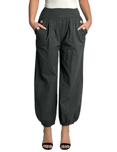 Mississhop 297 Damen leichte einfarbige Hose Sommerhose Haremshose Ballonhose Pluderhose Pumphose Aladinhose Sommer Uni Baggy Pants Graphit von Mississhop
