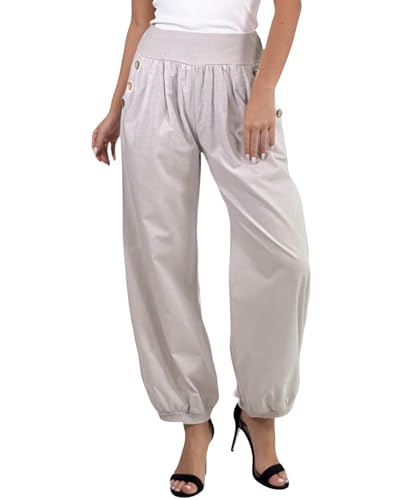 Mississhop 297 Damen leichte einfarbige Hose Sommerhose Haremshose Ballonhose Pluderhose Pumphose Aladinhose Sommer Uni Baggy Pants Grau von Mississhop