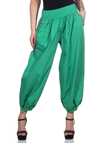 Mississhop 297 Damen leichte einfarbige Hose Sommerhose Haremshose Ballonhose Pluderhose Pumphose Aladinhose Sommer Uni Baggy Pants Grün von Mississhop