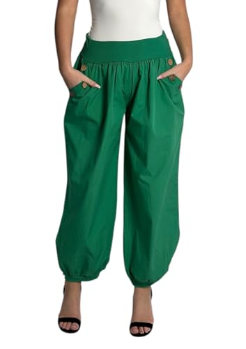 Mississhop 297 Damen leichte einfarbige Hose Sommerhose Haremshose Ballonhose Pluderhose Pumphose Aladinhose Sommer Uni Baggy Pants Grün von Mississhop