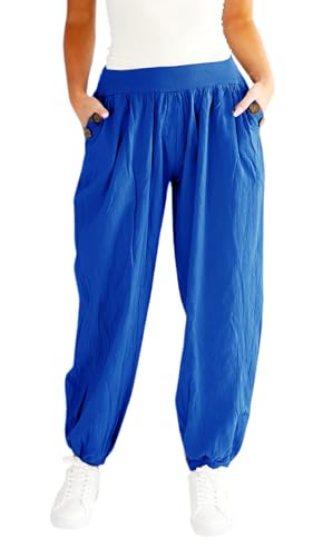 Mississhop 297 Damen leichte einfarbige Hose Sommerhose Haremshose Ballonhose Pluderhose Pumphose Aladinhose Sommer Uni Baggy Pants Royalblau von Mississhop