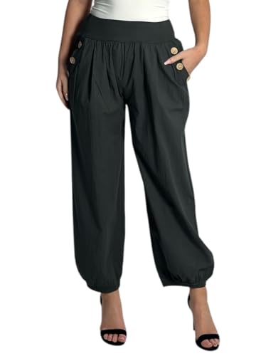Mississhop 297 Damen leichte einfarbige Hose Sommerhose Haremshose Ballonhose Pluderhose Pumphose Aladinhose Sommer Uni Baggy Pants Schwarz von Mississhop