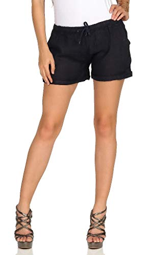 Mississhop 310 Damen Leinenshorts Bermuda lockere Kurze Hose Freizeithose 100% Leinen Shorts mit Schleife Sommer Strand Dunkelblau von Mississhop