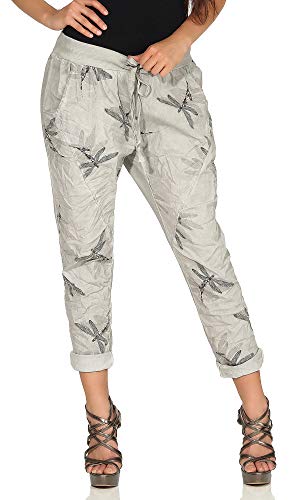 Mississhop 311 Damen Hose Freizeithose Stoffhose Elegante Haremshose mit Muster Libelle Tunnelzug Grau von Mississhop