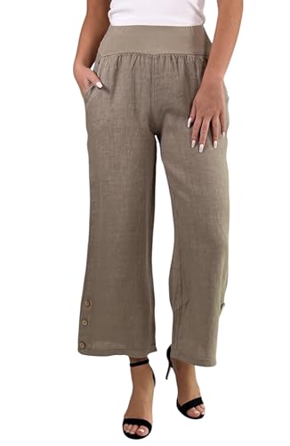 Mississhop 319 Damen Leinenhose lockere Freizeithose 7/8 Lange Hose mit DREI Knöpfe 100% Leinen Fango von Mississhop