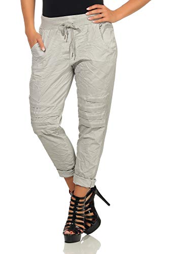 Mississhop 325 Damen Hose Freizeithose Stoffhose Elegante Haremshose im Birker Look Hellgrau von Mississhop