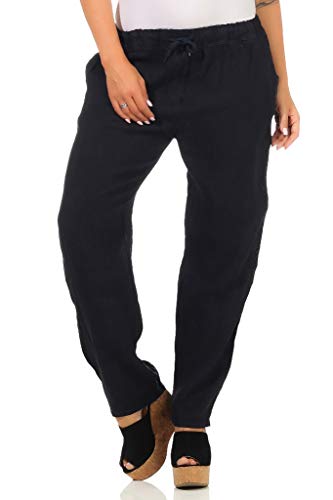 Mississhop 334 Damen Leinenhose Freizeithose 100% Leinen Hose Elegante Stoffhose Dunkelblau L von Mississhop