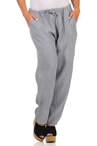 Mississhop 334 Damen Leinenhose Freizeithose 100% Leinen Hose Elegante Stoffhose Grau L von Mississhop