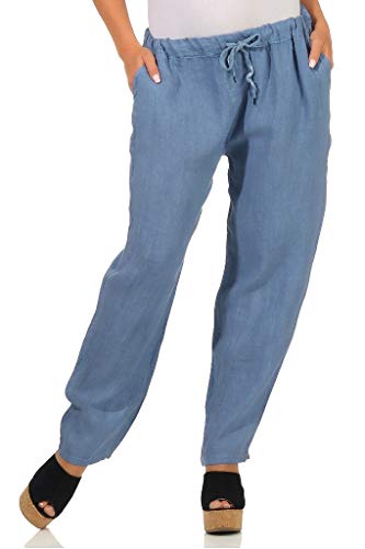 Mississhop 334 Damen Leinenhose Freizeithose 100% Leinen Hose Elegante Stoffhose Jeansblau XL von Mississhop