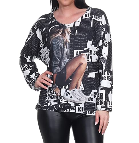 Mississhop 338 Trendstarker Damen Pop Art Print Feintstrick Pullover Italy Blogger Fashion Style Model 13 schwarz von Mississhop