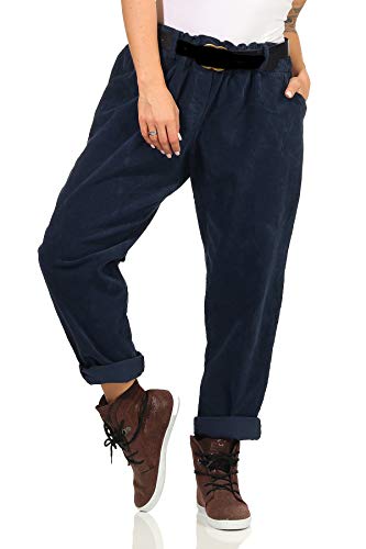 Mississhop 345 Damen Samthose Baumwolle Hose Freizeithose Stoffhose Elegante Haremshose Gürtel Tunnelzug Blau von Mississhop