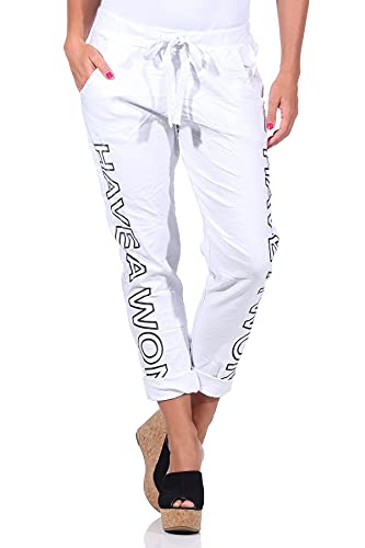 Mississhop 349 Damen Hose Freizeithose Stoffhose Boyfriend Sweatpants 36 38 40 42 Weiß von Mississhop