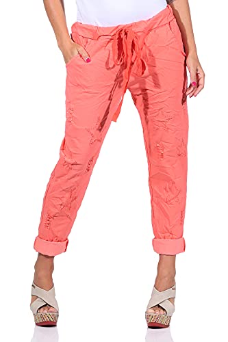 Mississhop 350 Damen Hose Cargohose Sterne Sweatpants Jogginghose Baumwolle Freizeithose Boyfriend Baggy Haremshose zerrissene Hose Outfit mit Gummibund Koralle von Mississhop