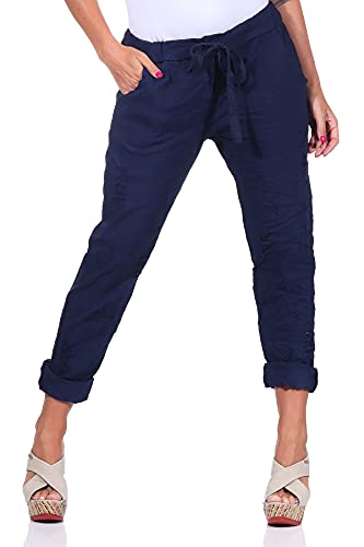 Mississhop 350 Damen Hose Cargohose Sterne Sweatpants Jogginghose Baumwolle Freizeithose Boyfriend Baggy Haremshose zerrissene Hose Outfit mit Gummibund dunkelblau von Mississhop