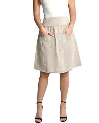 Mississhop 358 Damen Leinen Rock Sommerrock locker kurz Freizeit 100% Leinen 100% Leinenrock Strand Beige von Mississhop