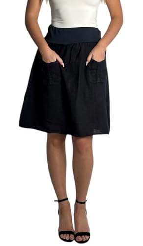 Mississhop 358 Damen Leinen Rock Sommerrock locker kurz Freizeit 100% Leinen 100% Leinenrock Strand Dunkelblau von Mississhop