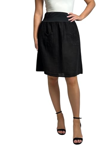 Mississhop 358 Damen Leinen Rock Sommerrock locker kurz Freizeit 100% Leinen 100% Leinenrock Strand Schwarz von Mississhop