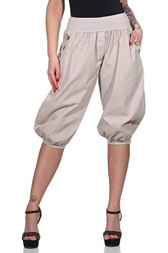 Mississhop 371 Caprihosen Damen Hose Capri Freizeithose Baggy Haremshose Baumwolle Beige von Mississhop