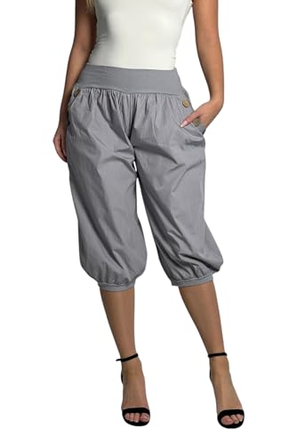 Mississhop 371 Caprihosen Damen Hose Capri Freizeithose Baggy Haremshose Baumwolle Grau von Mississhop