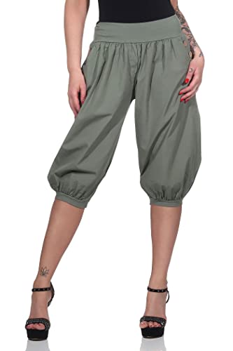 Mississhop 371 Caprihosen Damen Hose Capri Freizeithose Baggy Haremshose Baumwolle Olive von Mississhop