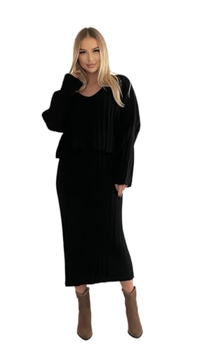 Mississhop 379 Damen Strickset mit Pullover Rock Strickpullover Strickrock Schwarz von Mississhop