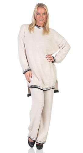 Mississhop 382 Damen Strickanzug Strickhose Strickpullover Strickset 2-teilig Beige von Mississhop