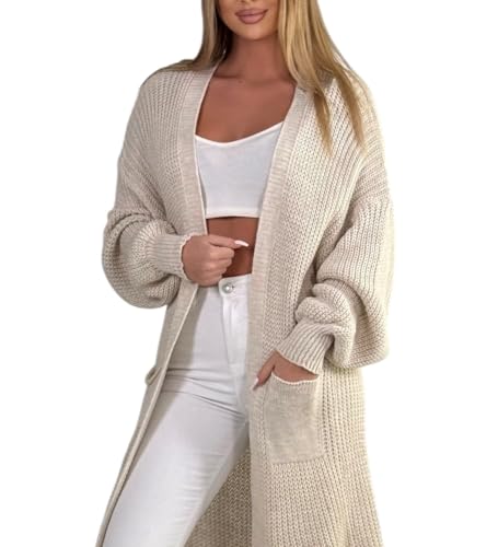 Mississhop 384 Longstrickjacke extra Lange Strickjacke Cardigan Jacke Beige von Mississhop