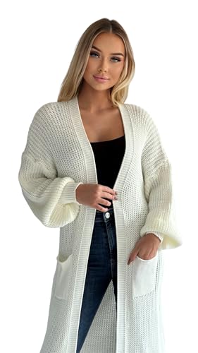 Mississhop 384 Longstrickjacke extra Lange Strickjacke Cardigan Jacke Creme von Mississhop