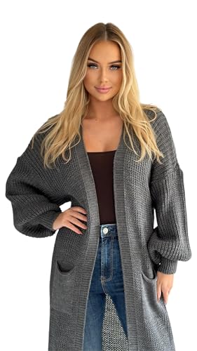 Mississhop 384 Longstrickjacke extra Lange Strickjacke Cardigan Jacke Graphit von Mississhop