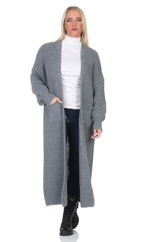 Mississhop 384 Longstrickjacke extra Lange Strickjacke Cardigan Jacke Grau von Mississhop