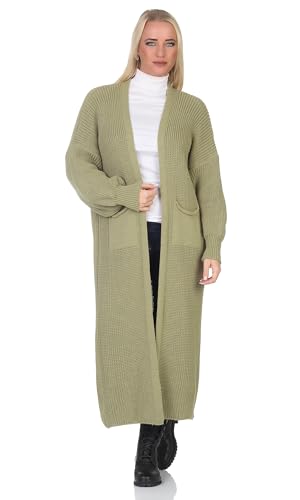 Mississhop 384 Longstrickjacke extra Lange Strickjacke Cardigan Jacke Olive von Mississhop