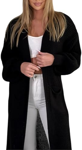 Mississhop 384 Longstrickjacke extra Lange Strickjacke Cardigan Jacke Schwarz von Mississhop
