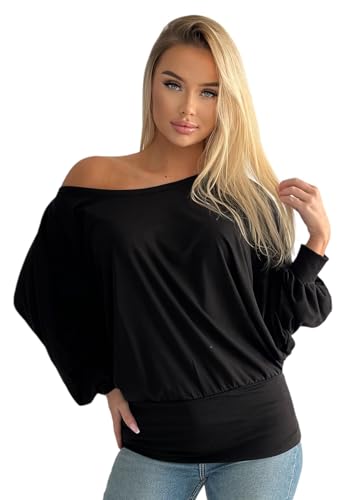 Mississhop 51-42 Japan Style Damen Batwing Shirt Longshirt Tunika Bluse Pulli Schwarz 2XL von Mississhop