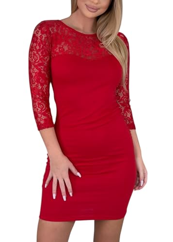 Mississhop 93-43 Japan Style Damen Kleid mit SpitzeTunika Minikleid Longshirt Rot L von Mississhop