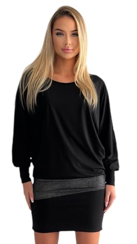 Mississhop 95-31 Damen Minikleid festlich Glitzer Kleid Pulli Tunika Schwarz XXL Mississhop 95-31 Damen Minikleid festlich Glitzer Kleid Pulli Tunika Schwarz XXL von Mississhop
