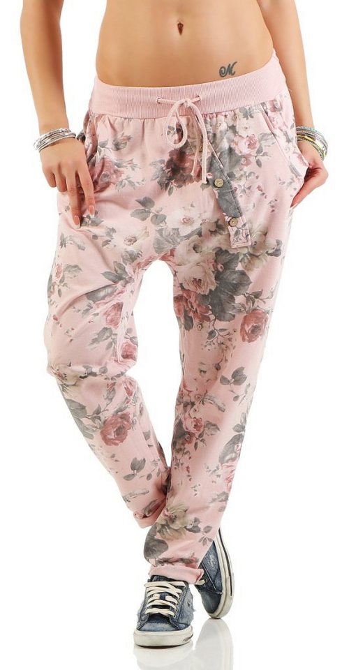 Mississhop Boyfriend-Hose Damen Hose Sweatpants Jogginghose Blumen M.130 von Mississhop