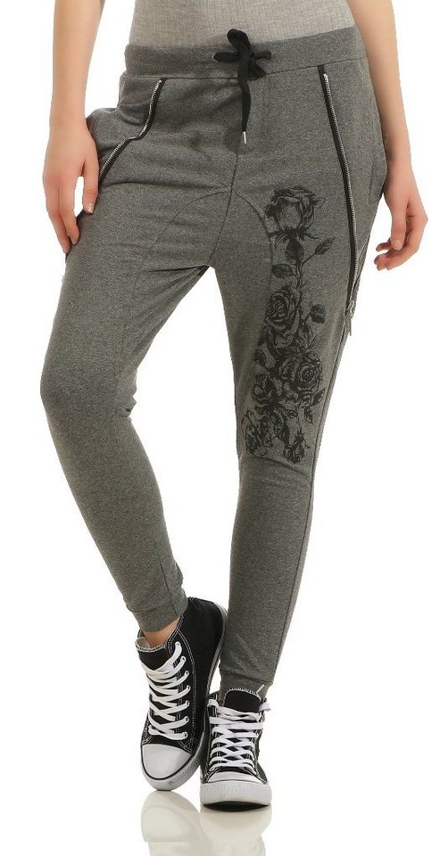 Mississhop Boyfriend-Hose Freizeithose Jogginghose Blumenprint Reißverschlus von Mississhop