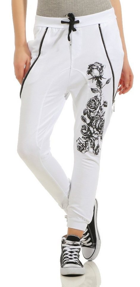 Mississhop Boyfriend-Hose Freizeithose Jogginghose Blumenprint Reißverschlus von Mississhop