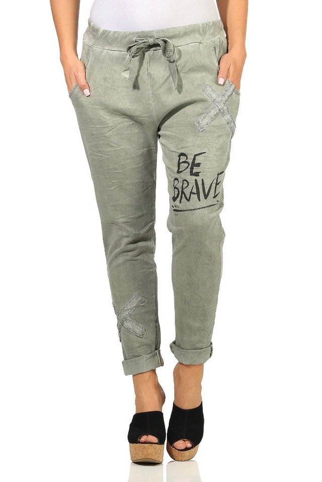 Mississhop Chinohose Trendige Jogger-Hose mit Print & Patches – Bequem Mississhop Chinohose Trendige Jogger-Hose mit Print & Patches – Bequem von Mississhop