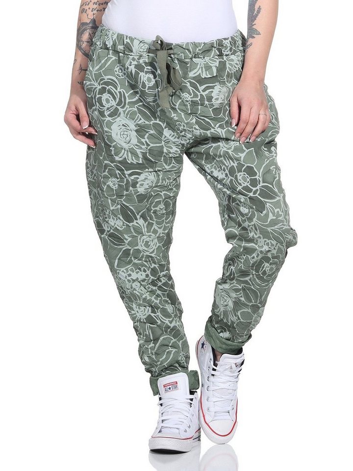 Mississhop Chinohose Trendige Jogger-Hose mit Print & Patches – Bequem von Mississhop