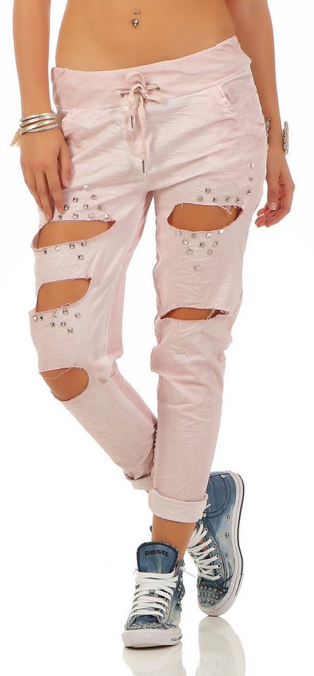 Mississhop Chinohose Trendige Jogger-Hose mit Print & Patches – Bequem von Mississhop