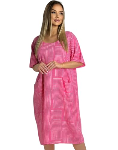 Mississhop Damen 100% Baumwollkleid Casual Shirtkleid Style Strandkleid Sommerkleid 377 Rosa von Mississhop